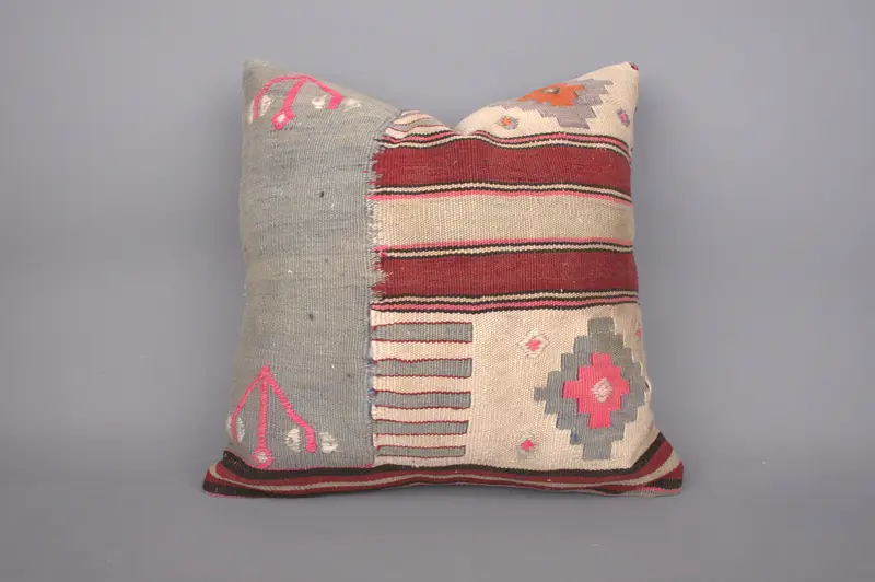 Cushion, Interior Designer Pillow, Armchair Pillow Sham, 20x20 Red Pillow Cover, Vintage Pillow, Antique Pillows, Retro Throw Cushion Cover - 1