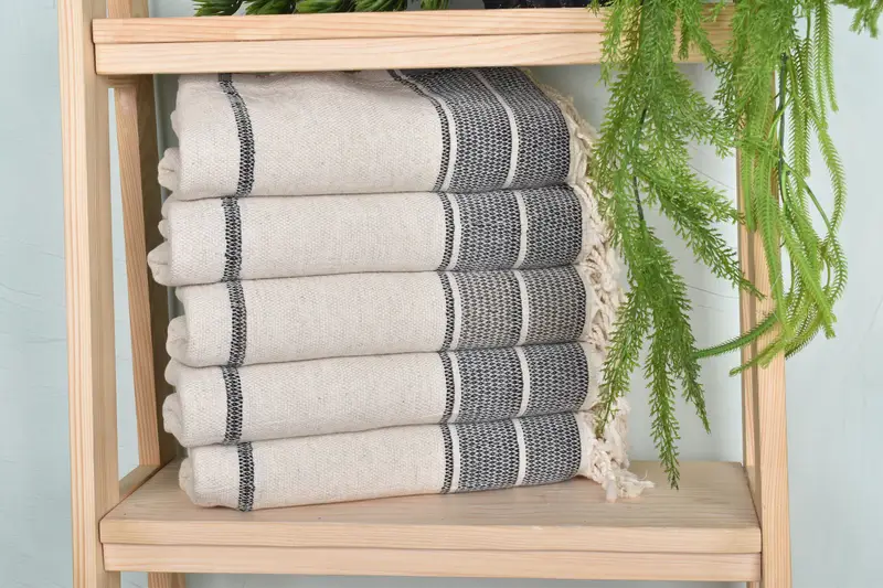 Beach Towel Monogram Navy Linen Striped, 36x71 Inches