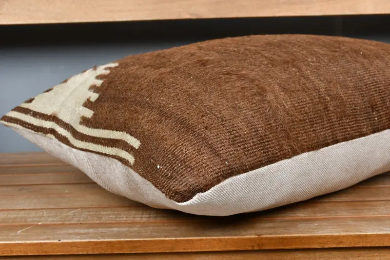 Pillow Sham, Antique Pillows, Boho Throw Cushion, Handmade Kilim Cushion, Seat Pillow Case, 16x24 Brown Cushion Cover, Pillow for Couch - 4