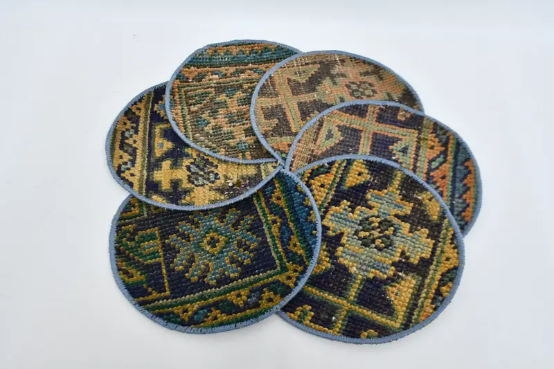 Bohemian Blue & Yellow Circle Placemats, Cotton & Wool Bohemian Placemats