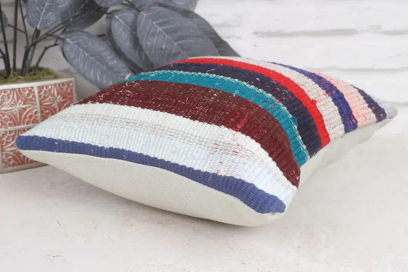 Boho Pillow, 12x12 Blue Pillow Sham, Turkish Kilim Pillow, Handwoven Pillow Cover Cushion, Vintage Kilim Throw Pillow, Pillow Case - 6