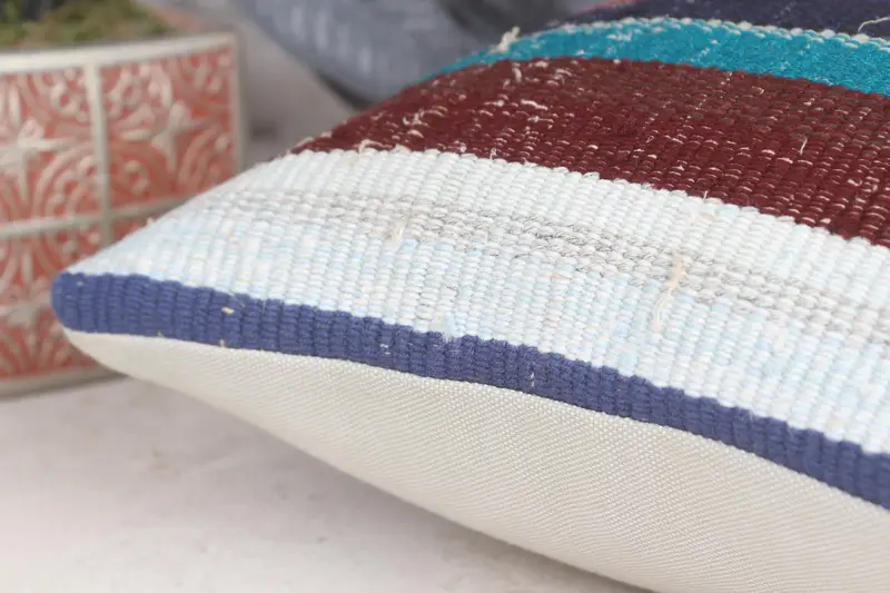 Boho Pillow, 12x12 Blue Pillow Sham, Turkish Kilim Pillow, Handwoven Pillow Cover Cushion, Vintage Kilim Throw Pillow, Pillow Case - 7