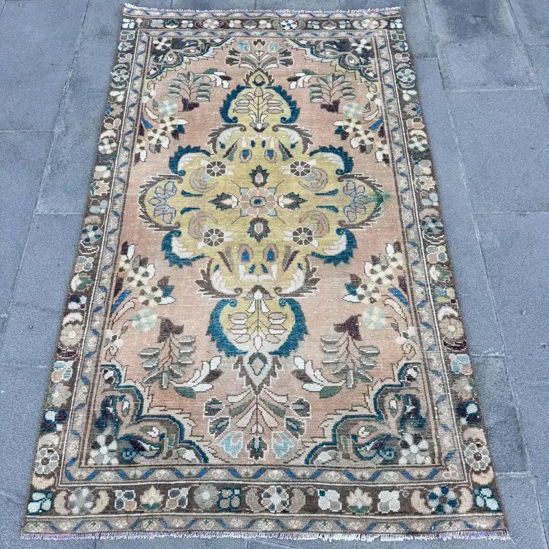 Vintage 3.2x5.4 ft Rug, Accent Turkish Rug, Blue Brown Floral Rug - 1