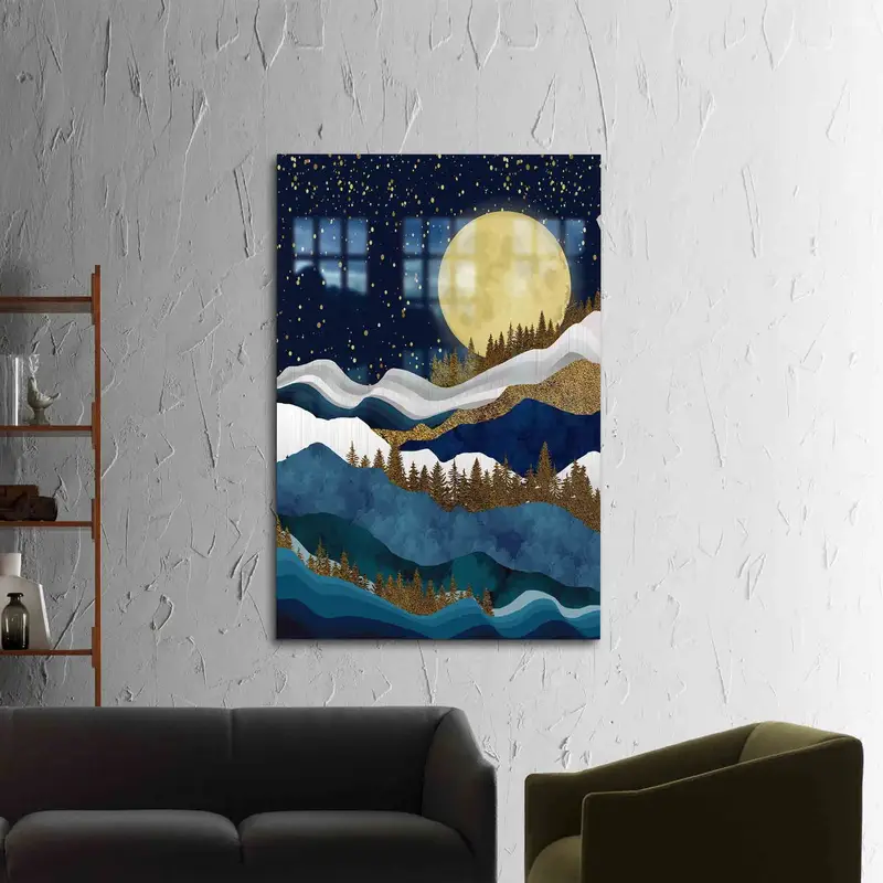 エレガントなプリントガラス：金色の星空の風景デザイン