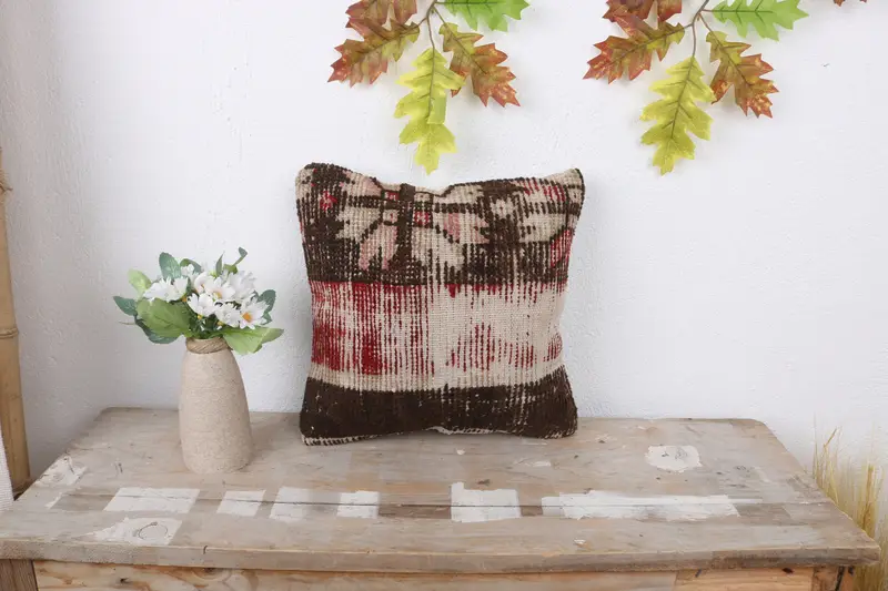 Home Decor Pillow, 12x12 Red Cushion Case, Decorative Throw Pillow Sham, Cushion Case, Kilim Pillow, Interior Designer Pillow - 1