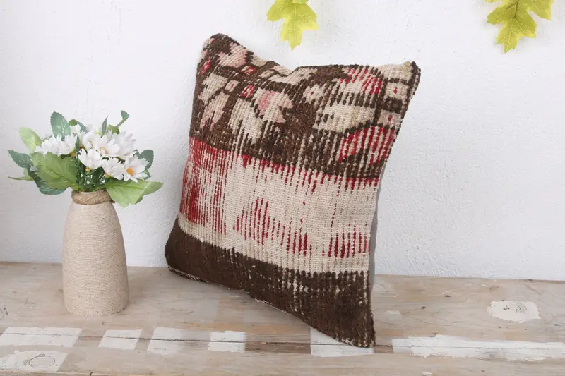 Home Decor Pillow, 12x12 Red Cushion Case, Decorative Throw Pillow Sham, Cushion Case, Kilim Pillow, Interior Designer Pillow - 4