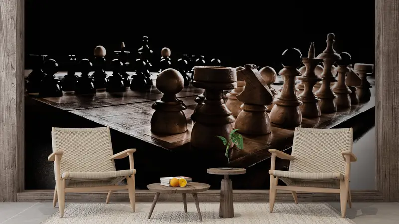オフィスの壁の装飾、モダンウォールペーパー、チェス愛好家のギフト壁画、ワークスケープ壁画、3Dウォールペーパー、チェス、ペーパーウォールアート、モダンウォールペーパー、 - 6