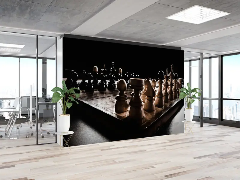 オフィスの壁の装飾、モダンウォールペーパー、チェス愛好家のギフト壁画、ワークスケープ壁画、3Dウォールペーパー、チェス、ペーパーウォールアート、モダンウォールペーパー、 - 5