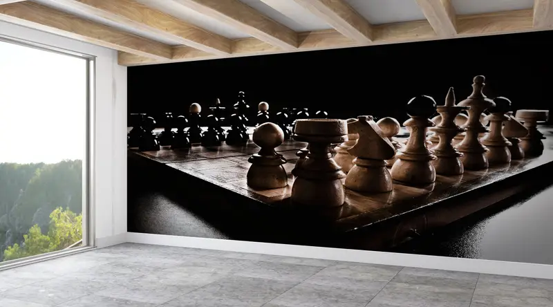 オフィスの壁の装飾、モダンウォールペーパー、チェス愛好家のギフト壁画、ワークスケープ壁画、3Dウォールペーパー、チェス、ペーパーウォールアート、モダンウォールペーパー、 - 2