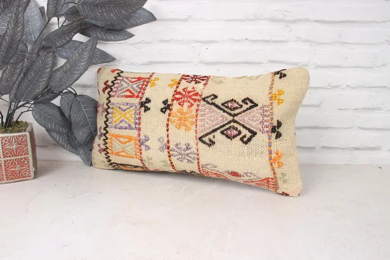 Pillow Case, 10x20 Beige Pillow Cover, Antique Pillows, Custom Cushion, Vintage Kilim Throw Pillow, Interior Designer Pillow - 4