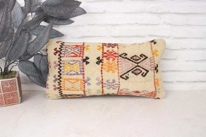 Pillow Case, 10x20 Beige Pillow Cover, Antique Pillows, Custom Cushion, Vintage Kilim Throw Pillow, Interior Designer Pillow - 1