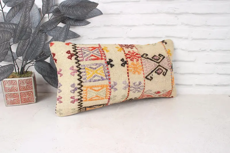 Pillow Case, 10x20 Beige Pillow Cover, Antique Pillows, Custom Cushion, Vintage Kilim Throw Pillow, Interior Designer Pillow - 3
