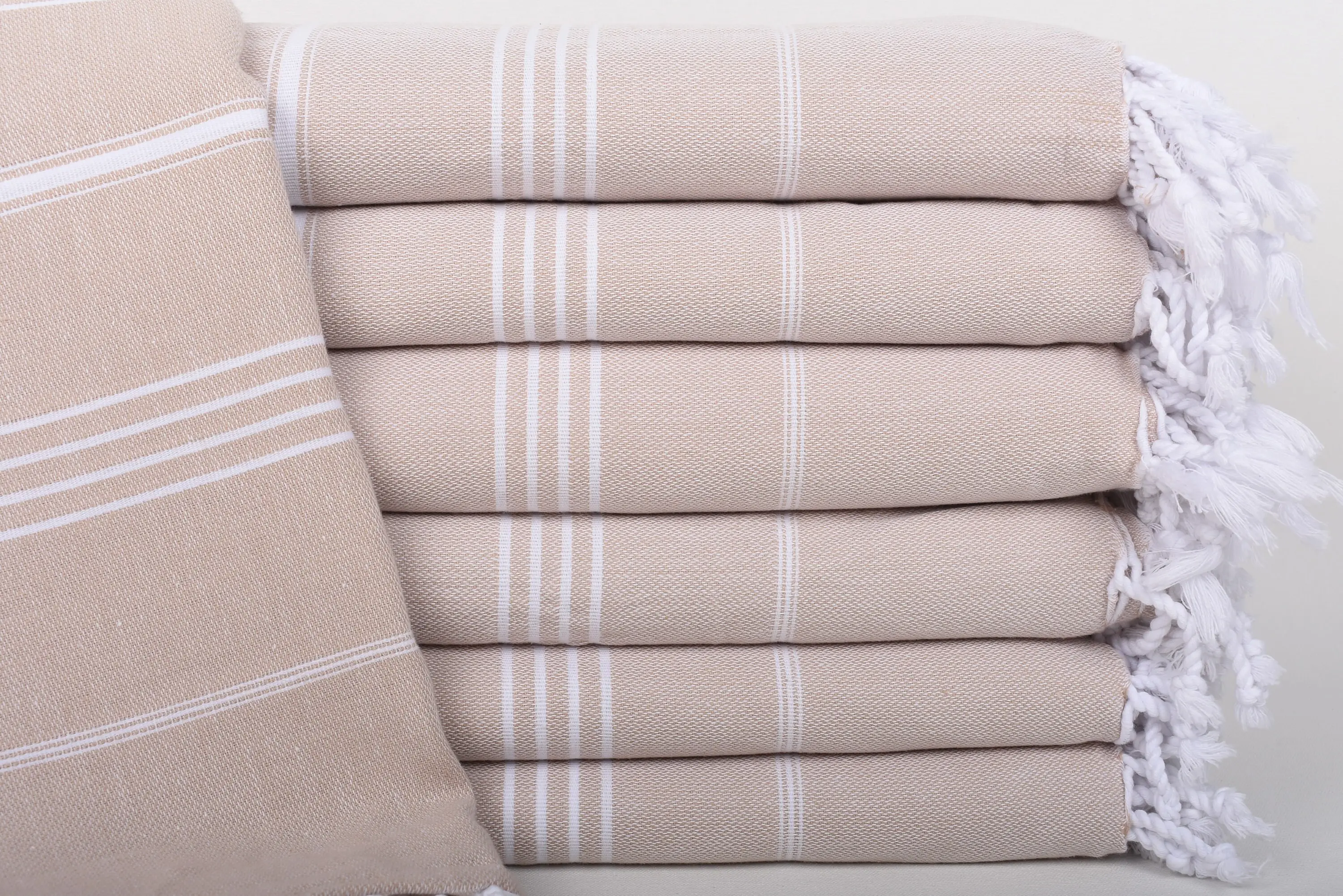 Woven Throw Beige Striped Throw Blanket, 87x63 Inches - 1