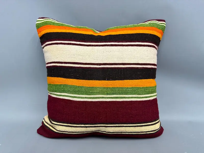 Gift Pillow, 20x20 Green Pillow Case, Handmade Kilim Cushion, Boho Throw Pillow, Vintage Pillow Sham, Pillow Cover, Kilim Pillow - 4