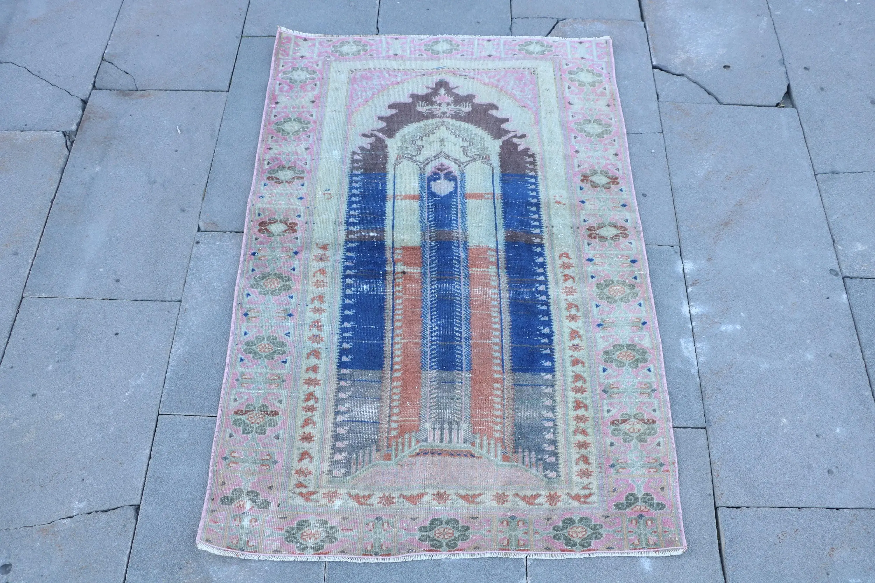 Turkish Small Rug, 2.4x3.6 ft Vintage Rug, Blue Ombré Wool Rug - 1