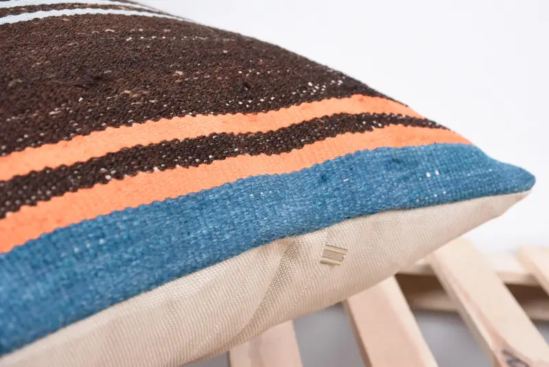 18x18 Brown Pillow, Handmade Kilim Cushion, Rustic Cushion Case, Turkish Kilim Pillow, Vintage Pillow, Cushion Cover, Kilim Rug Cushion Cover - 7