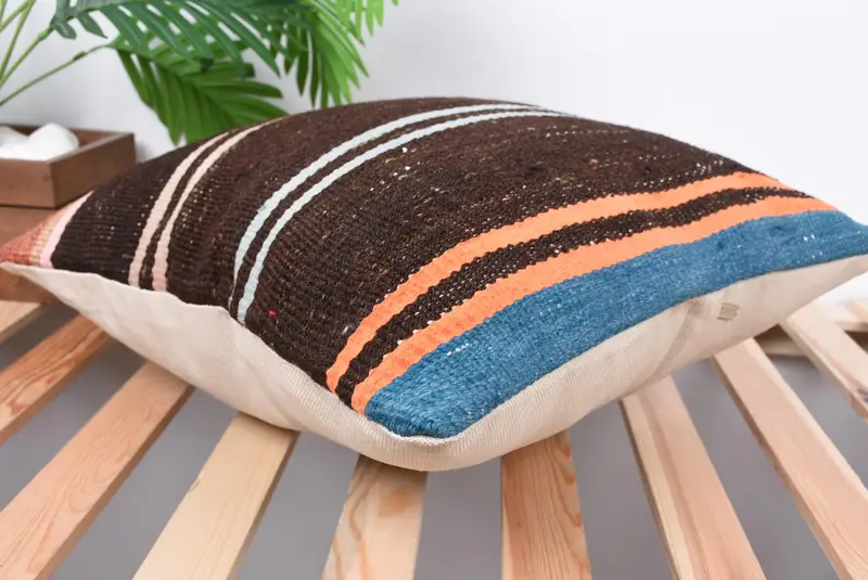 18x18 Brown Pillow, Handmade Kilim Cushion, Rustic Cushion Case, Turkish Kilim Pillow, Vintage Pillow, Cushion Cover, Kilim Rug Cushion Cover - 6