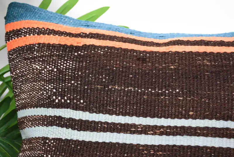 18x18 Brown Pillow, Handmade Kilim Cushion, Rustic Cushion Case, Turkish Kilim Pillow, Vintage Pillow, Cushion Cover, Kilim Rug Cushion Cover - 2