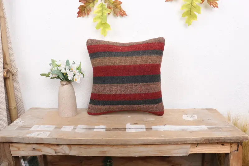 Turkish Rugs Cushion Case, Throw Kilim Pillow, Sofa Bolster Pillow, Pillow, Antique Pillows, 12x12 Red Cushion Cover, Pillow for Sofa - 1