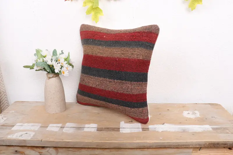 Turkish Rugs Cushion Case, Throw Kilim Pillow, Sofa Bolster Pillow, Pillow, Antique Pillows, 12x12 Red Cushion Cover, Pillow for Sofa - 4