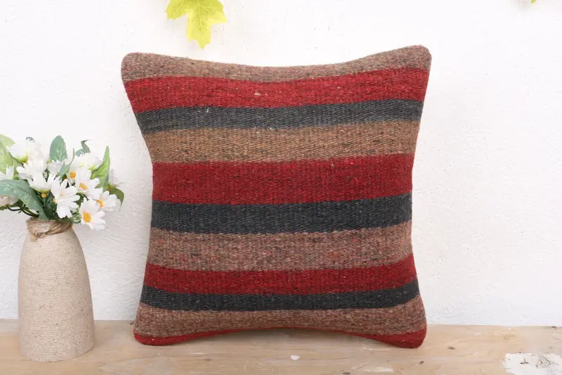 Turkish Rugs Cushion Case, Throw Kilim Pillow, Sofa Bolster Pillow, Pillow, Antique Pillows, 12x12 Red Cushion Cover, Pillow for Sofa - 2