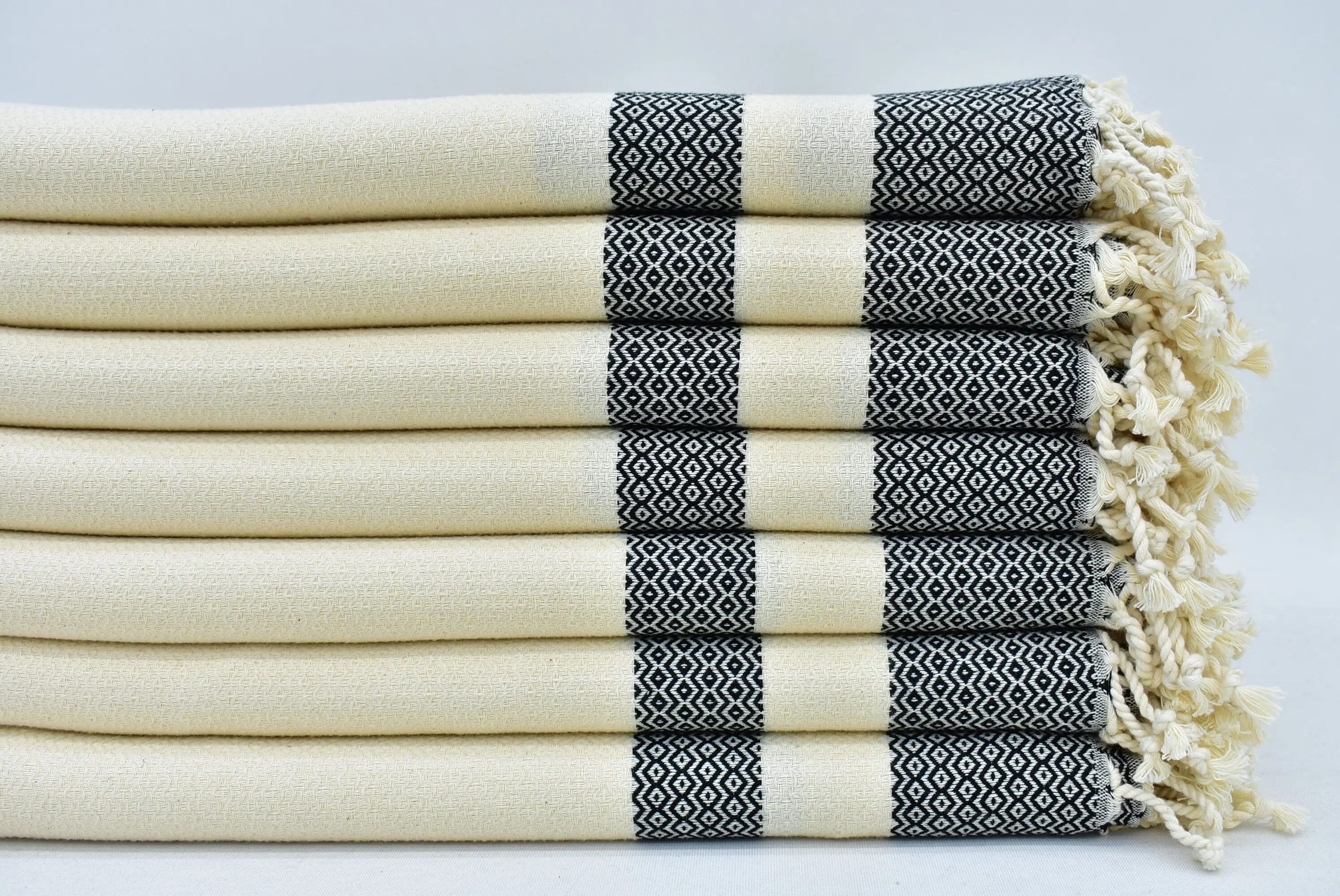 Turkish Beach Towel Organic Cotton Black and Beige, 70x40 Inches - 1