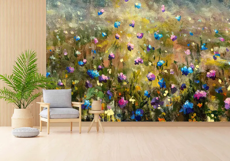 Zarif Çiçek Doğa Manzarası Baskılı Duvar Kağıdı - Çağdaş Dekor
