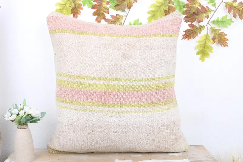 24x24 White Cushion Case, Pillow, Aztec Cushion Case, Throw Kilim Pillow, Pillow for Couch, Wool Kilim Pillow Pillow Sham, Vintage Pillow - 2