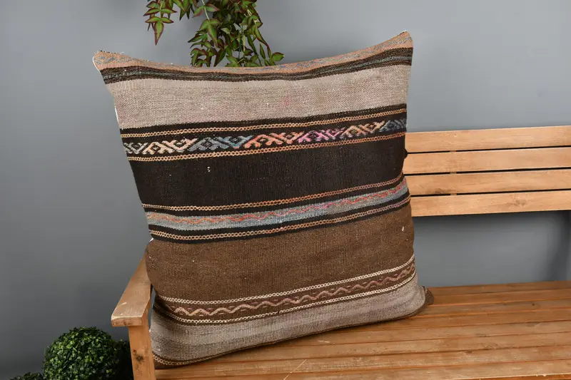 32x32 Brown Pillow Sham, Cushion Case, Colorful Cushion Cover, Knitted Cushion Case, Turkish Kilim Pillow, Antique Pillows, Kilim Pillow - 1