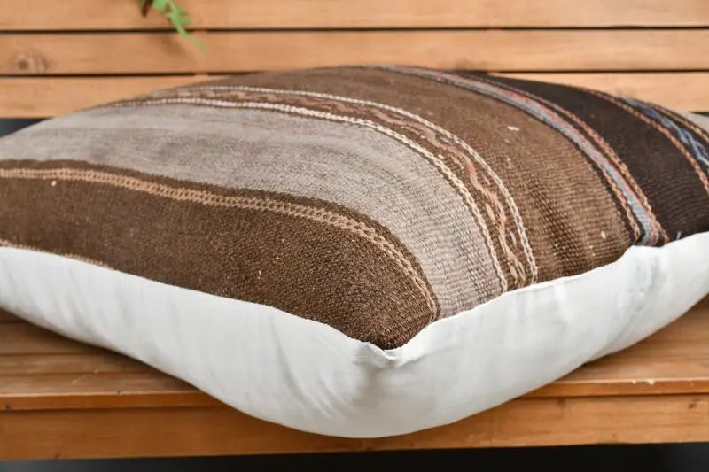 32x32 Brown Pillow Sham, Cushion Case, Colorful Cushion Cover, Knitted Cushion Case, Turkish Kilim Pillow, Antique Pillows, Kilim Pillow - 3