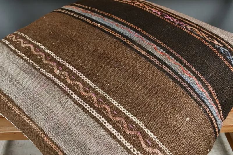 32x32 Brown Pillow Sham, Cushion Case, Colorful Cushion Cover, Knitted Cushion Case, Turkish Kilim Pillow, Antique Pillows, Kilim Pillow - 4