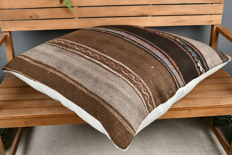 32x32 Brown Pillow Sham, Cushion Case, Colorful Cushion Cover, Knitted Cushion Case, Turkish Kilim Pillow, Antique Pillows, Kilim Pillow - 2