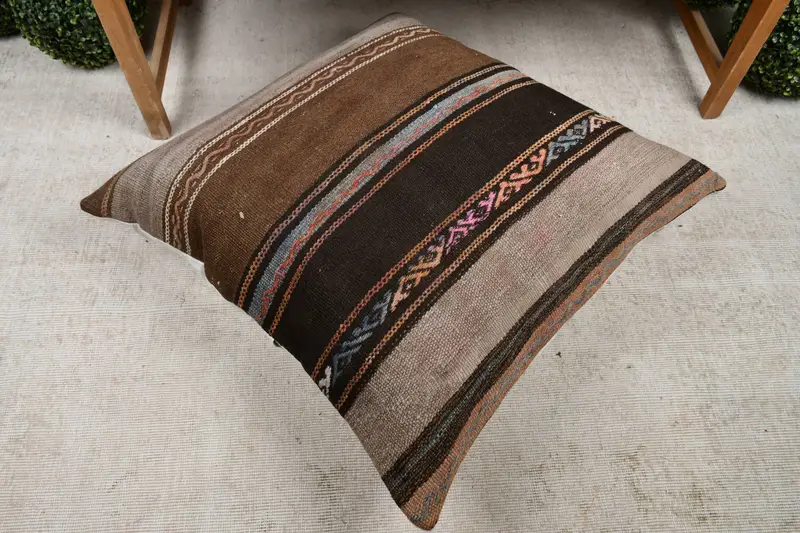 32x32 Brown Pillow Sham, Cushion Case, Colorful Cushion Cover, Knitted Cushion Case, Turkish Kilim Pillow, Antique Pillows, Kilim Pillow - 8
