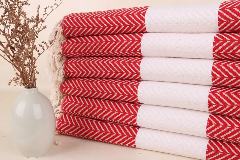 Düğün Hediyeleri Türk Havlusu Plaj Kırmızı-Doğal Chevron Havlu, 40x71 İnç