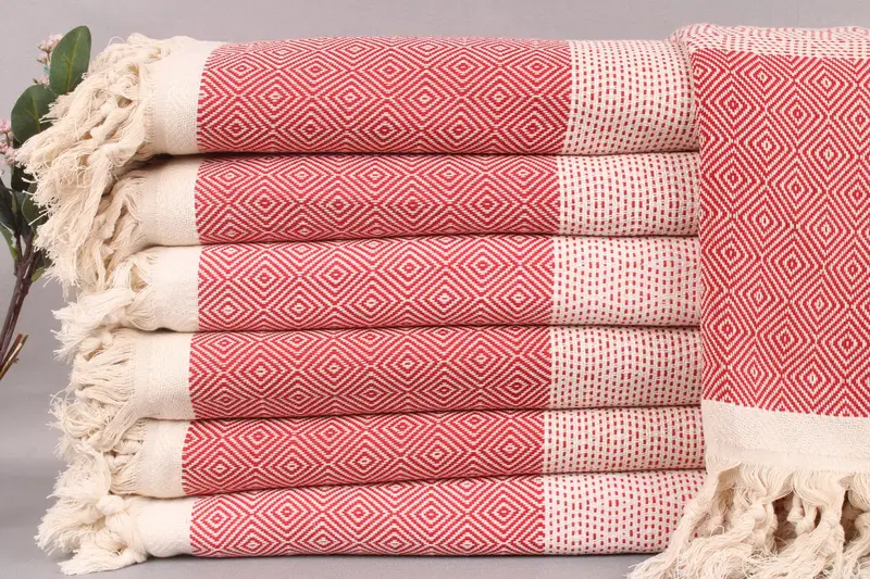 Handwoven Red Diamond Organic Cotton Throw, 79x103 Inches
