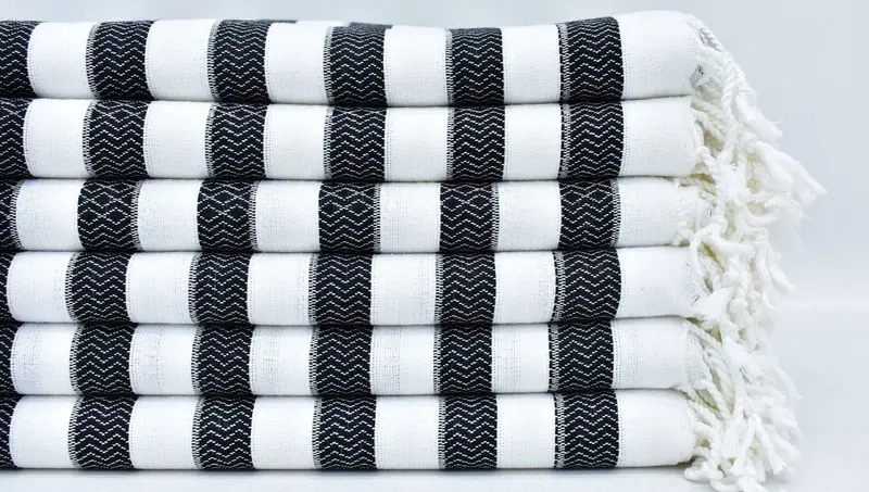 Black Striped Organic Cotton Turkish Beach Towel, 40x72 Inches
