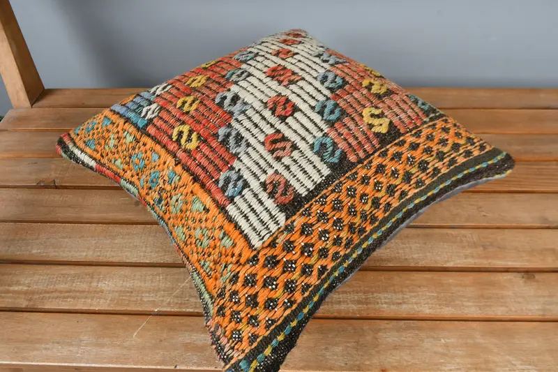 Decorative Pillow Sham, Ethnical Kilim Rug Pillow, Pillow, Handmade Kilim Cushion, 16x16 Red Cushion Case, Sustainable Pillow Case, Antique Pillows - 2