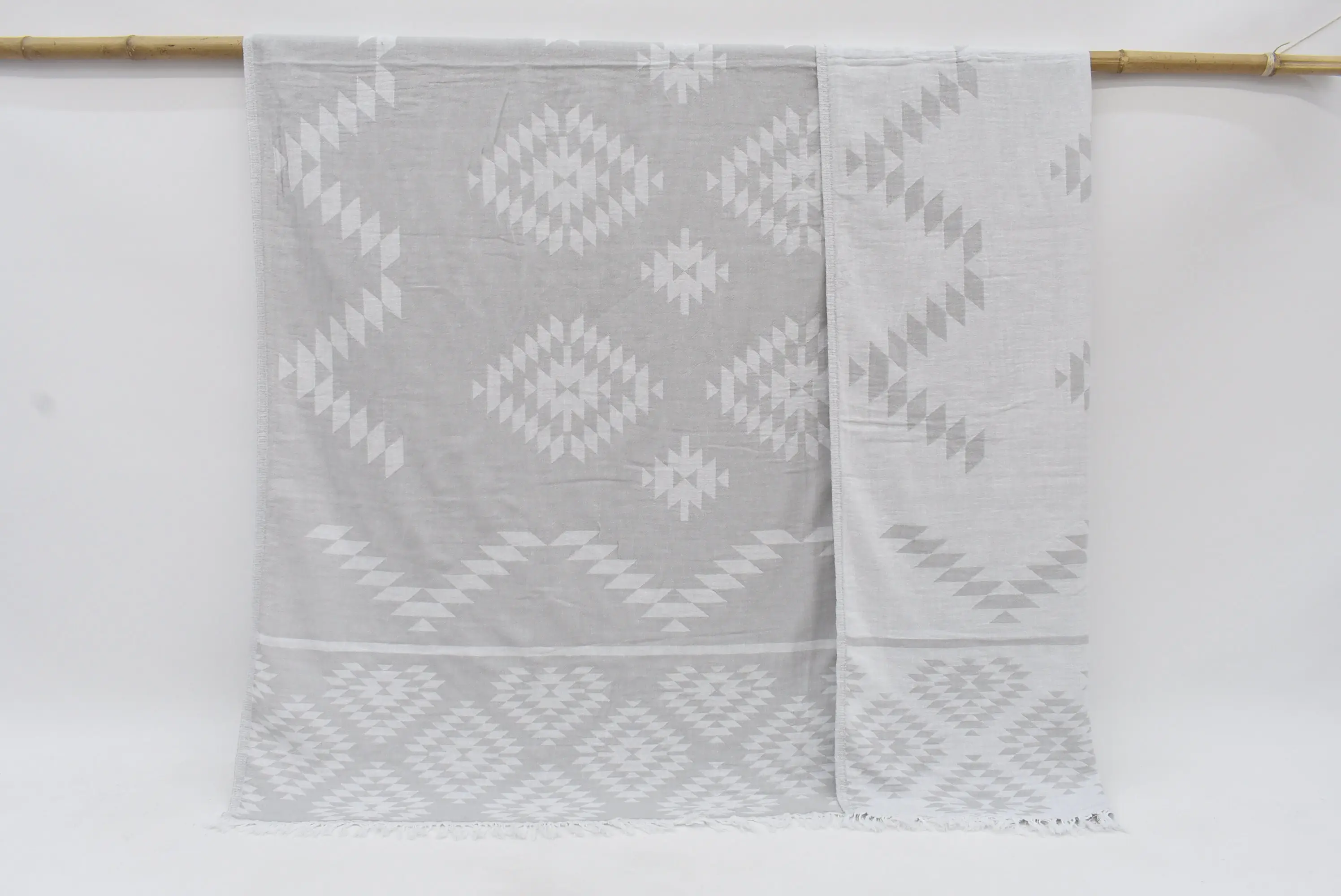Monogram Beach Blanket Organic Cotton, Light Gray Geometric, 83x56 Inches - 1