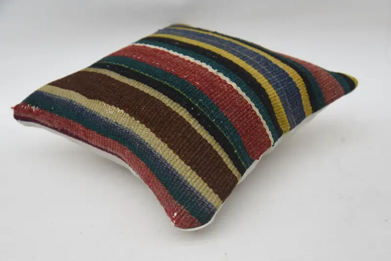 Pillow Sham, Living Room Throw Cushion Case, 12x12 Blue Pillow Case, Kilim Pillow, Tribal Pillow Cover, Turkish Pillow, Ethnical Kilim Rug Pillow - 6