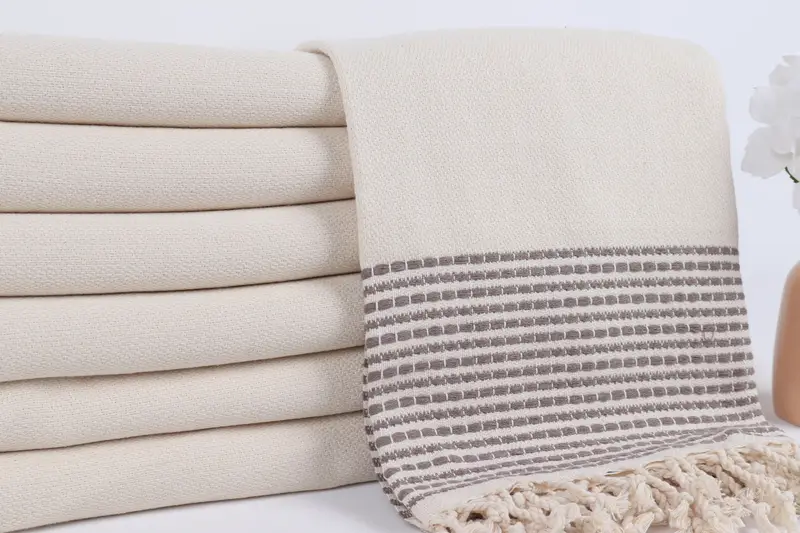 Monogrammed Beach Towel Turkish Cotton Brown Stripes, 36x69 Inches