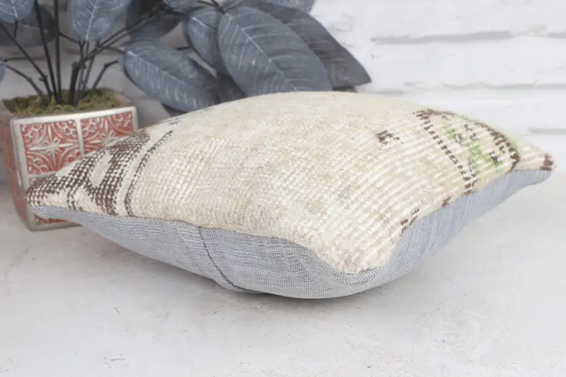 Cushion, Vintage Kilim Pillow, Kilim Pillow, Outdoor Bolster Cushion Case, Bolster Throw Pillow Sham, 12x12 Beige Pillow, Antique Pillows - 6
