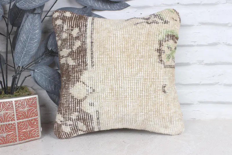 Cushion, Vintage Kilim Pillow, Kilim Pillow, Outdoor Bolster Cushion Case, Bolster Throw Pillow Sham, 12x12 Beige Pillow, Antique Pillows - 1