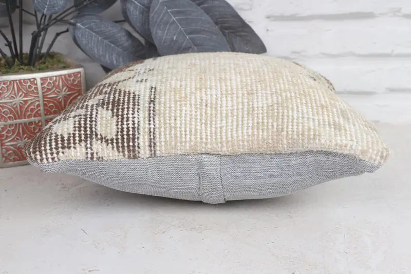 Cushion, Vintage Kilim Pillow, Kilim Pillow, Outdoor Bolster Cushion Case, Bolster Throw Pillow Sham, 12x12 Beige Pillow, Antique Pillows - 5