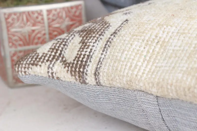Cushion, Vintage Kilim Pillow, Kilim Pillow, Outdoor Bolster Cushion Case, Bolster Throw Pillow Sham, 12x12 Beige Pillow, Antique Pillows - 7