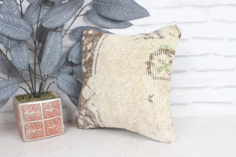 Cushion, Vintage Kilim Pillow, Kilim Pillow, Outdoor Bolster Cushion Case, Bolster Throw Pillow Sham, 12x12 Beige Pillow, Antique Pillows - 3
