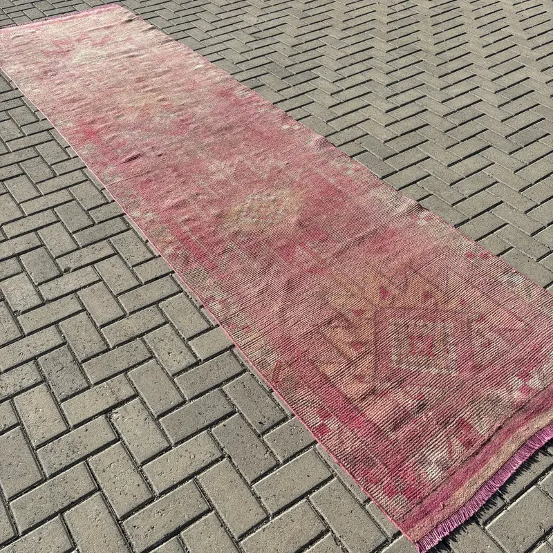 3.2x12.3 ft Vintage Rug, Herki Rug, Red Abstract Rug Wool - 1