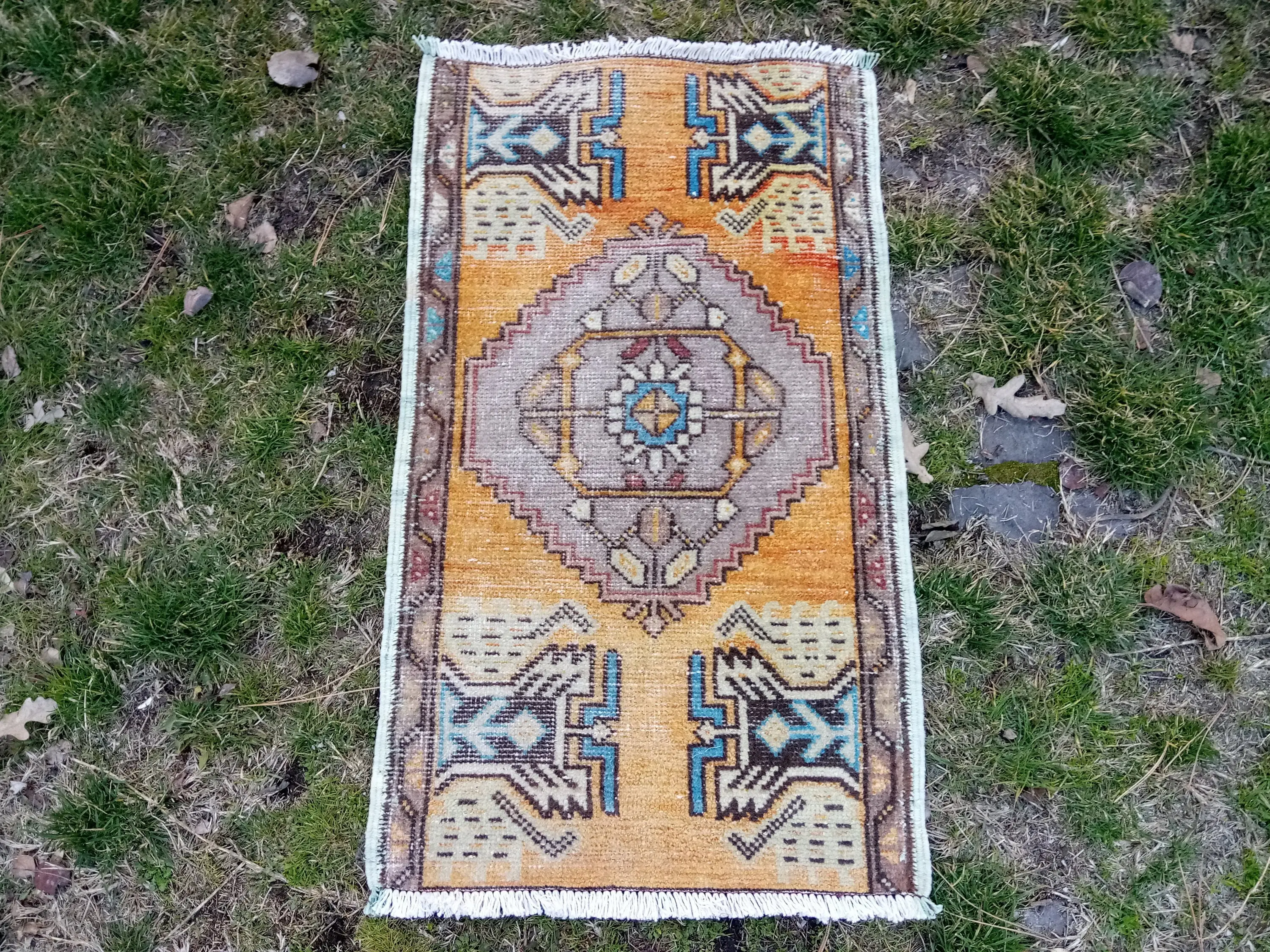 1.7x2.8 ft Rug, Turkish Vintage Small Rug, Orange Rug - 1
