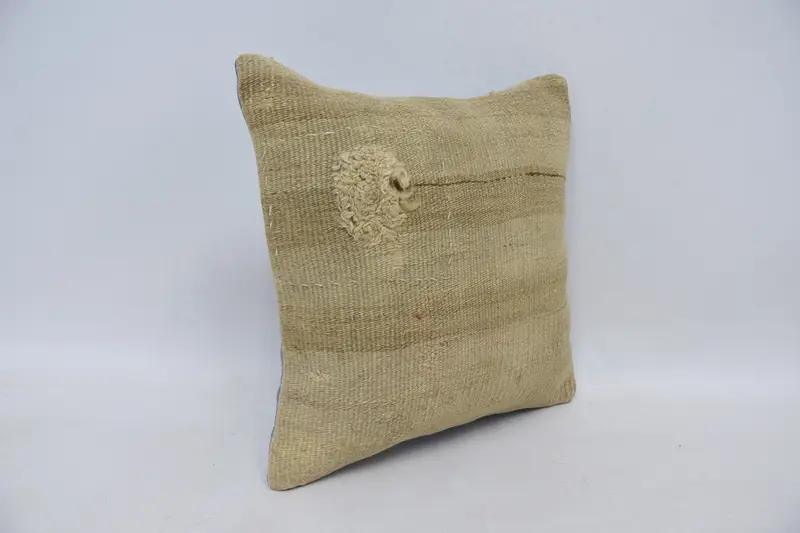 Pillow Case, Kilim Cushion Sham, Ethnical Kilim Rug Pillow, 14x14 Beige Pillow, Vintage Pillow, Shabby Chic Pillow Cover, Comfy Throw Cushion Cover - 3