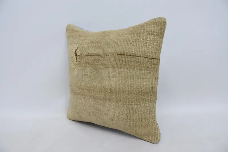 Pillow Case, Kilim Cushion Sham, Ethnical Kilim Rug Pillow, 14x14 Beige Pillow, Vintage Pillow, Shabby Chic Pillow Cover, Comfy Throw Cushion Cover - 4