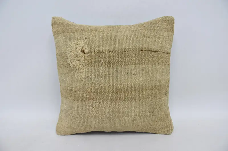 Pillow Case, Kilim Cushion Sham, Ethnical Kilim Rug Pillow, 14x14 Beige Pillow, Vintage Pillow, Shabby Chic Pillow Cover, Comfy Throw Cushion Cover - 1